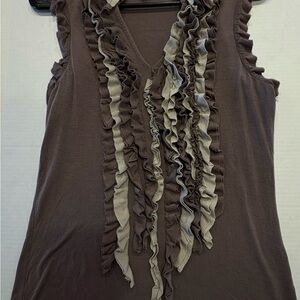 Luii Brown and Tan Ruffled Tank Top